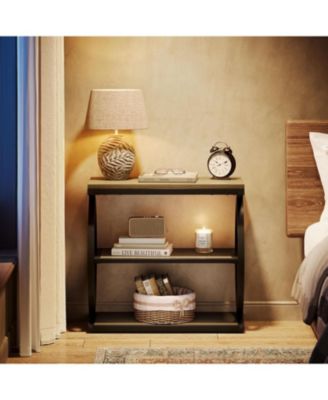 End Table, Narrow 3-Tier End Table for Living Room, Industrial Wooden Side Table with Metal Frame