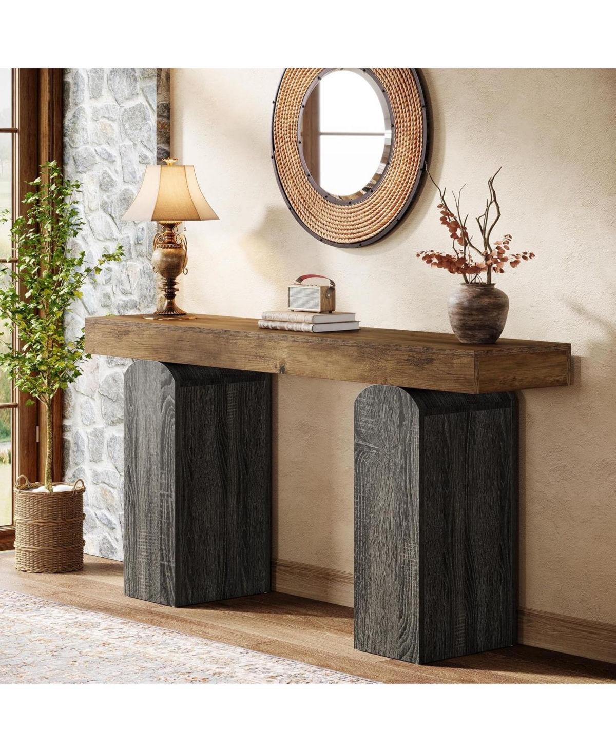 Tribesigns 63" Long Entryway Table, Farmhouse Console Table with 2 Arched Pedestal Legs