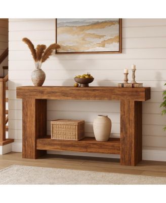 63" Long Console Table for Entryway, Wood Farmhouse Console Table for Living Room, 2-Tier Large Table with Storage, Wooden Entryway Entry Table