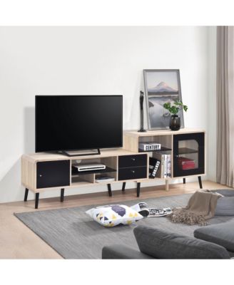 Nathan 75-Inch TV Stand, Entertainment Center & Media Console with Drawers, Open & Closed Storage, Oak/Black
