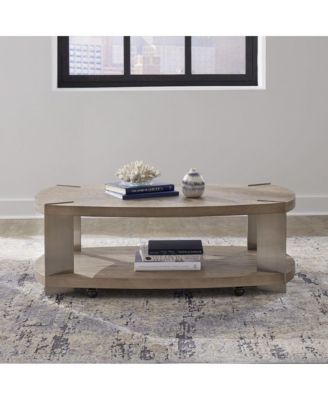 Harlow Living Room Oval Cocktail Table - Sandstone & Satin Nickel
