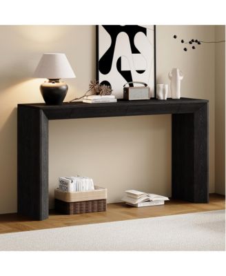 60" Modern Farmhouse Console Table with 2 Concealed Drawers, Waterfall Design Entryway Table with Thickened Legs