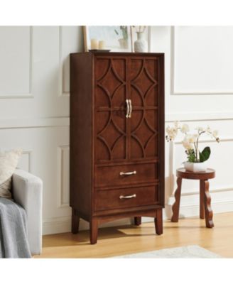 53.5" Mid Century Modern Walnut Kitchen Pantry Storage Cabinet with Doors & Drawers