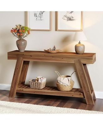 62.9-Inch Solid Wood Console Table for Entryway, Long Narrow Sofa Couch Table with Storage
