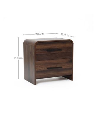 Walnut Finish 2-Drawer Nightstand & End Table, Engineered Wood with Rounded Corners