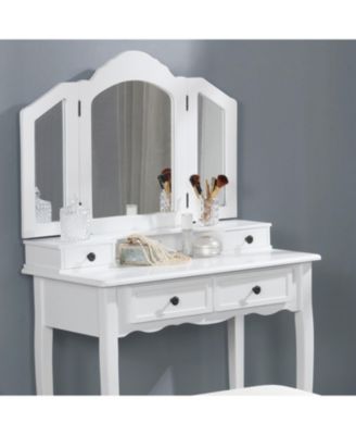 Streamdale Sanlo Wooden Vanity Make Up Table and Stool Set, White