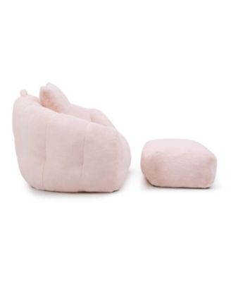Giant Faux Fur Bean Bag Chair with Footstool