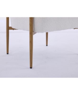 White teddy velvet dining chair with metal frame and wood grain finish