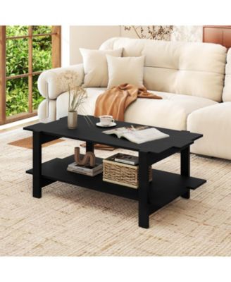 2-Tier Coffee Table Irregular Center Table with Open Storage Shelf Cocktail Table