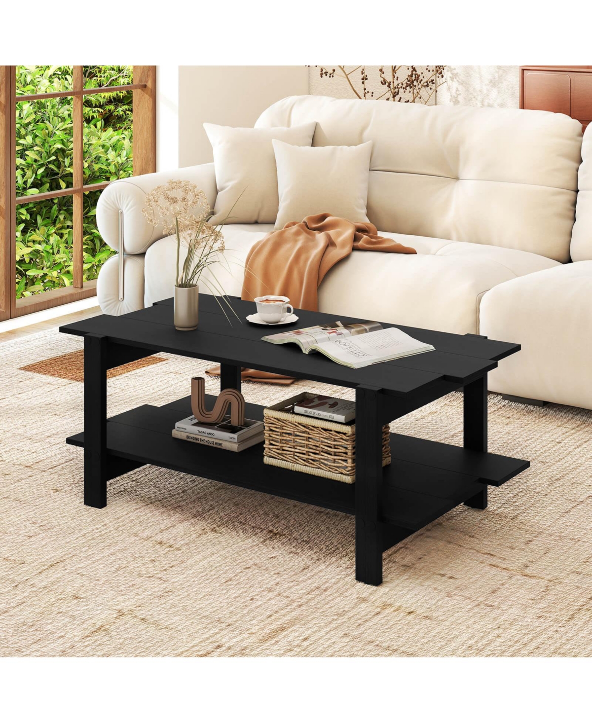 Costway 2-Tier Coffee Table Irregular Center with Open Storage Shelf Cocktail