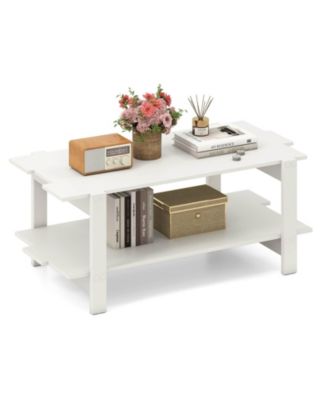 2-Tier Coffee Table Irregular Center Table with Open Storage Shelf Cocktail Table