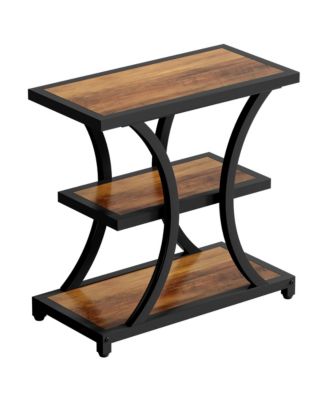 End Table with Storage Set of 2, 3-Tier Side Table with Geometric Metal Design, Industrial Nightstand