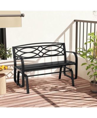 2-Person Outdoor Glider Bench with Metal Frame Armrests Geometric Backrest