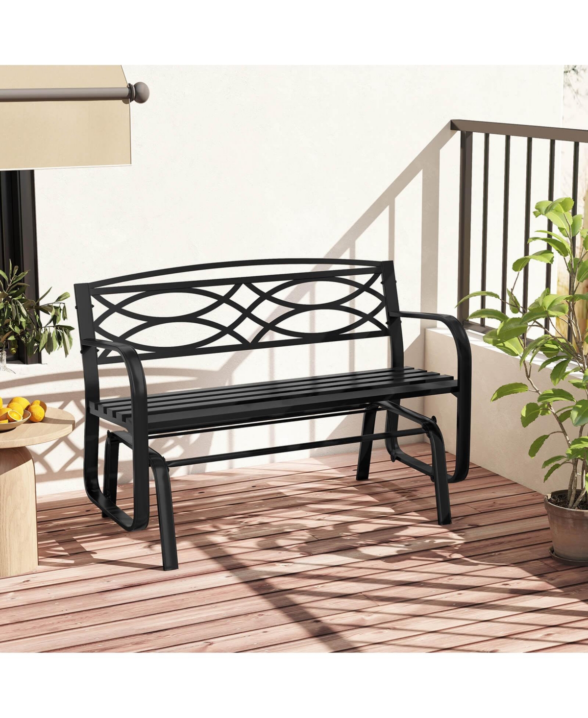 Costway 2-Person Outdoor Glider Bench with Metal Frame Armrests Geometric Backrest