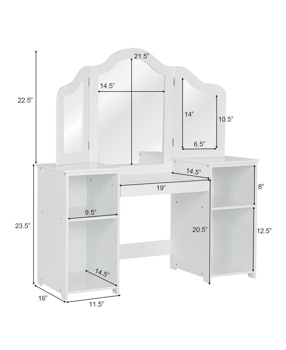 Costway Vanity Table Set Makeup Dressing Kids Girls Study Table Tri Folding Mirror