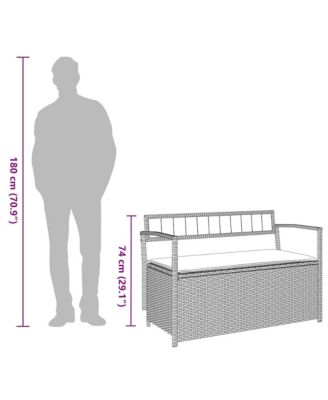 Garden Storage Bench with Cushion Grey Poly Rattan