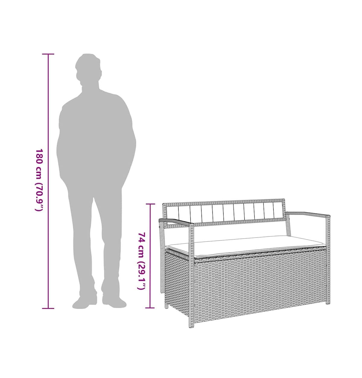 vidaXL Garden Storage Bench with Cushion Grey Poly Rattan