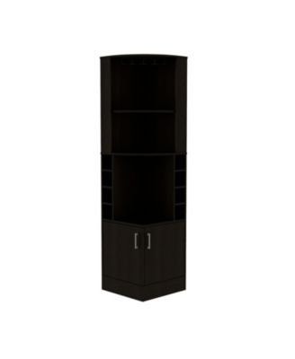 Corner Cabinet with 2 Doors 8 Bottle Cubbies 2 Shelves and 12 Wine Glass Rack