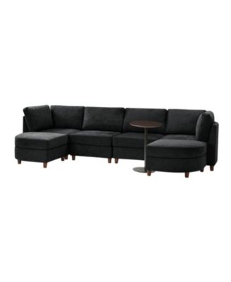 Dayman 6-Piece Modern Storage Convertible Sectional Sofa with End Table