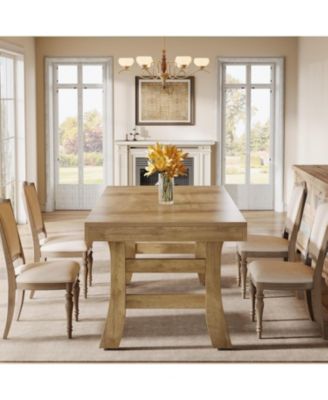 63-Inch Dining Table for 4-6 People, Farmhouse Rectangular Large Kitchen Dinner Eating Table, Light Brown