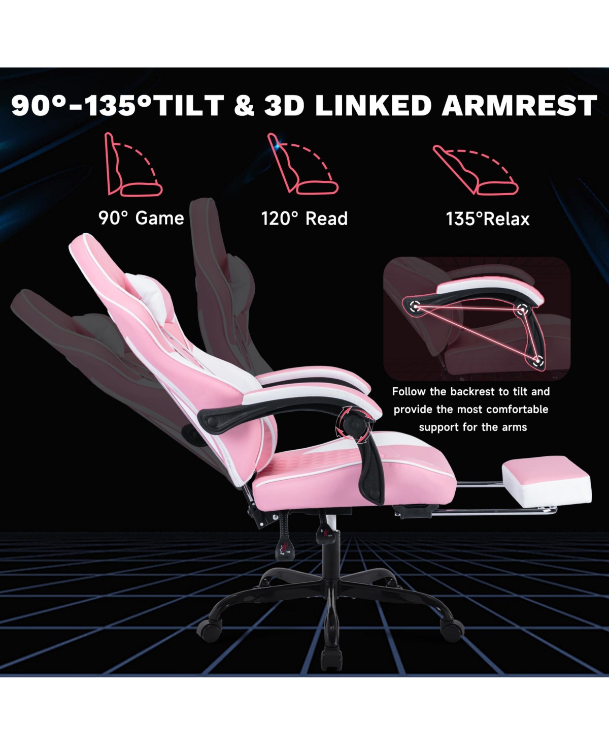 Flynama Leather Backrest Recline 90 ° - 135 ° Gaming Chair