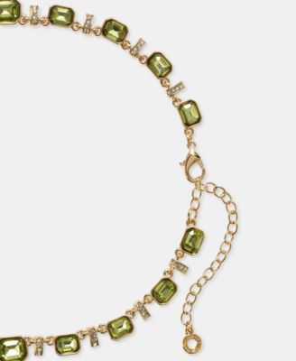 Pav&eacute; Bar & Emerald-Cut Stone Collar Necklace, 16" + 3" extender