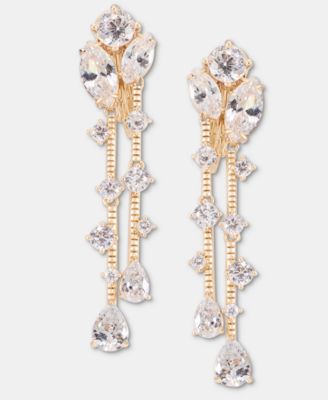 Crystal Cluster Clip-On Linear Drop Earrings