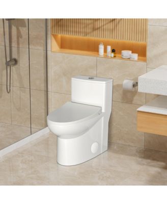 Dual Flush 1.1/1.6 GPF Elongated Bathroom Fixture Comfort Seat Height, Soft-Close Seat,Glazed Surface