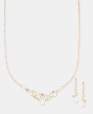Stone Cluster Bar Statement Necklace & Earrings Set