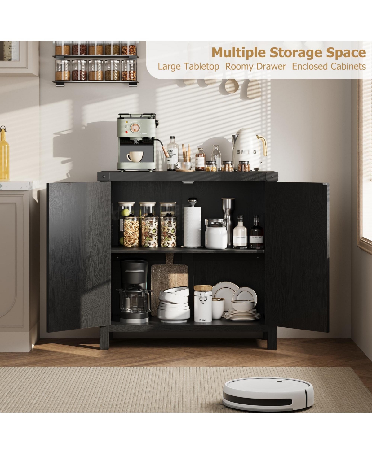 gaomon Rattan Sideboard Buffet Cabinets with Storage, Farmhouse Kitchen Accent Storage Cabinet, Boho Coffee Bar Cabinet