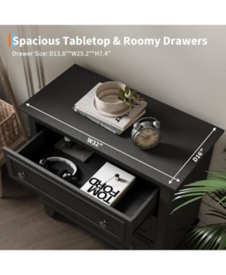 3-Drawer Dresser, Wide Wood Chest with Vintage Handles, Modern Storage Cabinet for Bedroom or Living Room