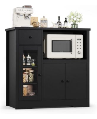 Storage Cabinet with Adjustable Shelves & Microwave Stand, Buffet Sideboard with Drawer
