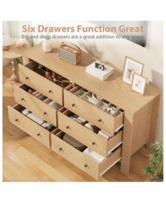 6 Drawer Dresser for Bedroom, Modern Wide Dresser Organizer with Storage Drawers