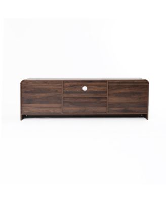 Mid-Century Walnut Finish 2-Door 1-Drawer TV Console, Engineered Wood Entertainment Stand with Storage