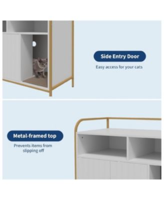 Cat Litter Box Enclosure - Hidden Litter Box Furniture with 2 Open Compartments