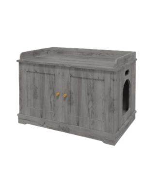 Wooden Cat Litter Box Enclosures,Hidden Litter Box,Pet House with Barn Door