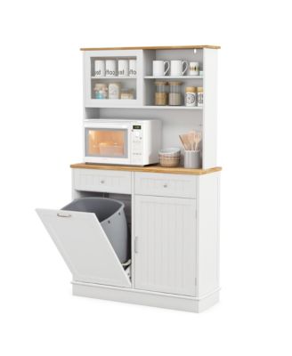 Double Tilt Out Trash Cabinet w/ Hutch Kitchen Pantry Storage Cabinet
