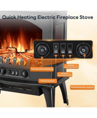 Freestanding Electric Fireplace Stove with Realistic Flame, 5100 BTU Electric Fireplace Heater with Retro Design, 1000W/1500W