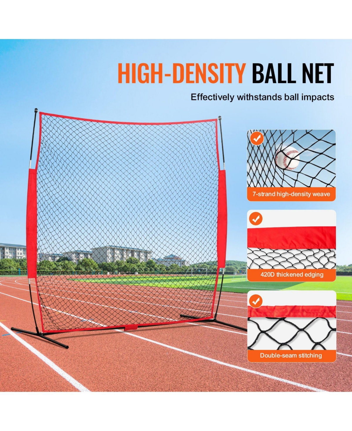 Mecale Barricade Backstop Net, 7x7 ft Sports Barrier Netting with Carry Bag, Practice Screen for Baseball, Softball, Soccer and Hockey