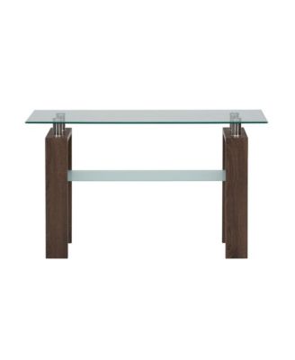 Compass Clear Modern Glass Sofa Table, Brown Wood and Glass