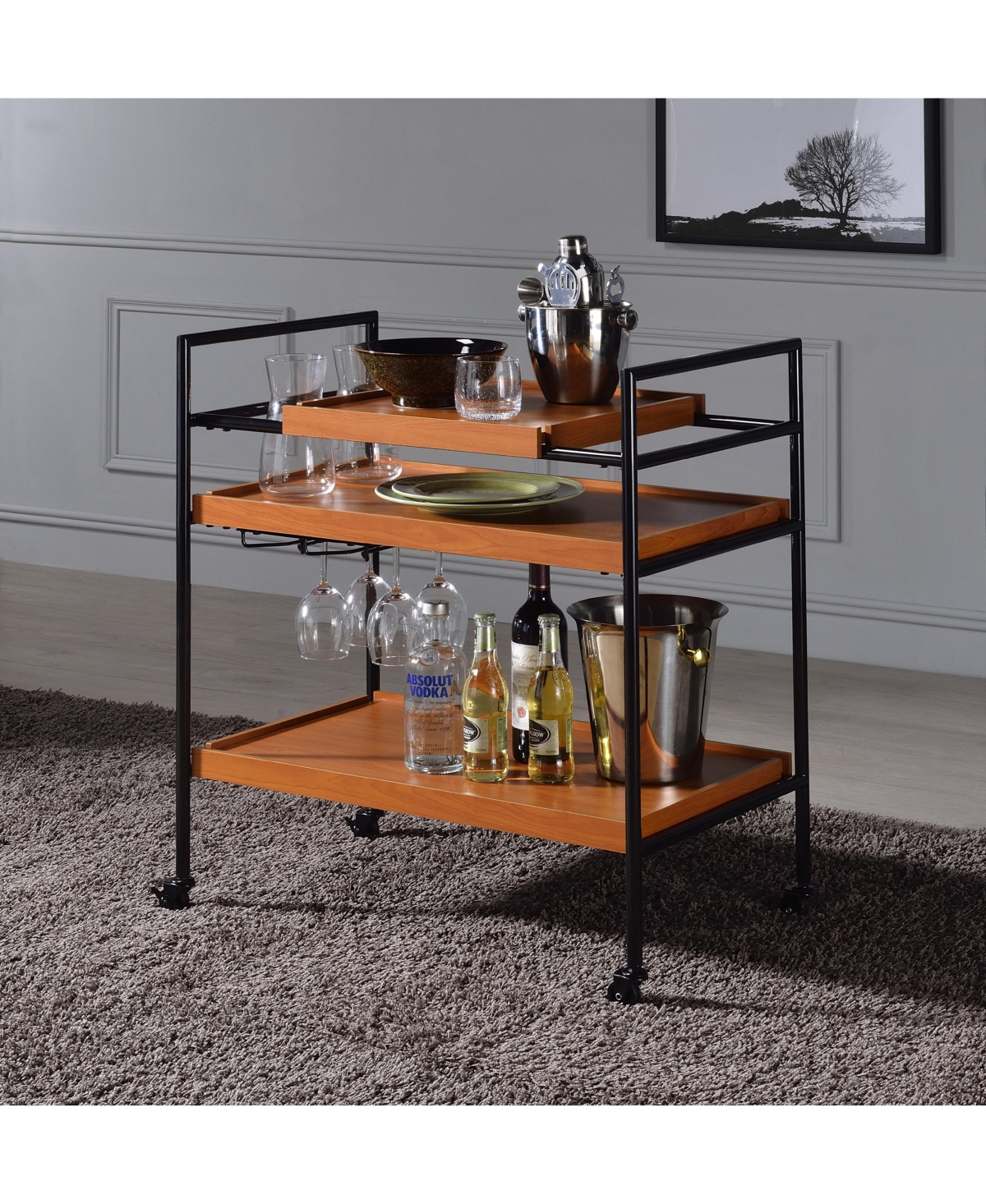 Clihome Lisses Chrome Finish Serving Cart