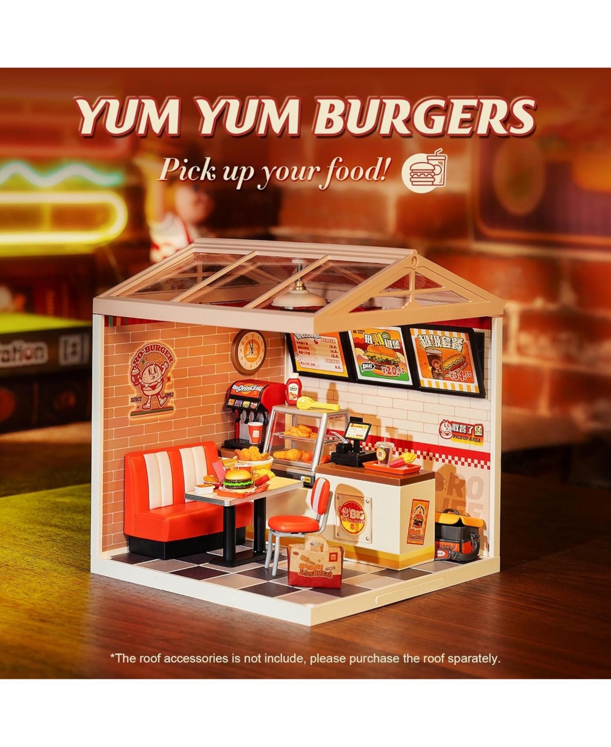 Robotime Diy Miniature Yum Yum Burgers House Building Set Toys Playset Suitable for Mini Figures Construction Toys Diorama Kit Gifts for Teens Adults