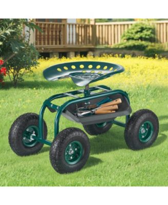 SUGFIT Rolling Garden Scooter with Swivel Seat & Multi-compartment Tool Storage