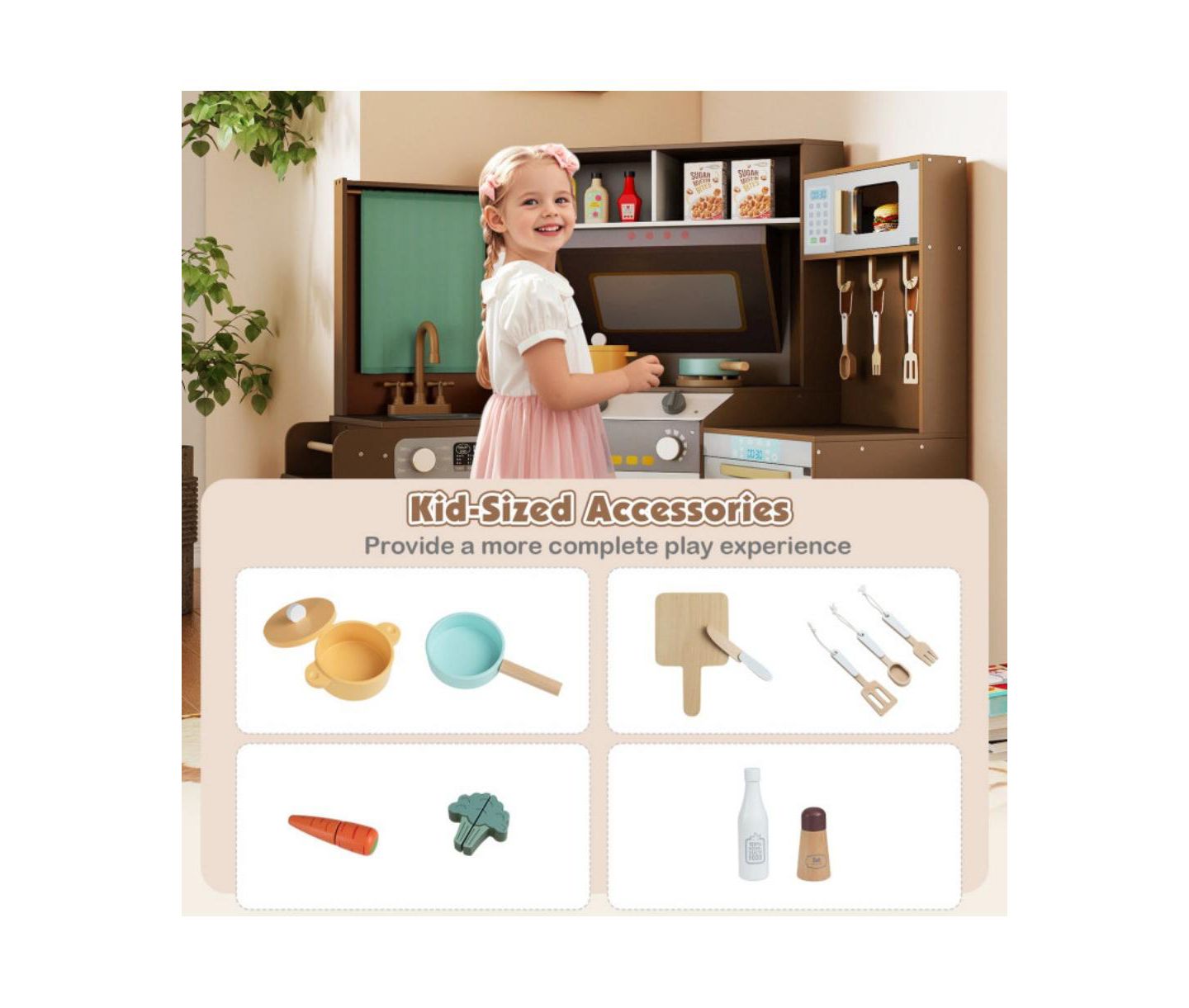 Детская игрушка HONGGE Corner Kids Play Kitchen with Lights and Sounds, Ages 3+, цвет: Коричневый — фото 9