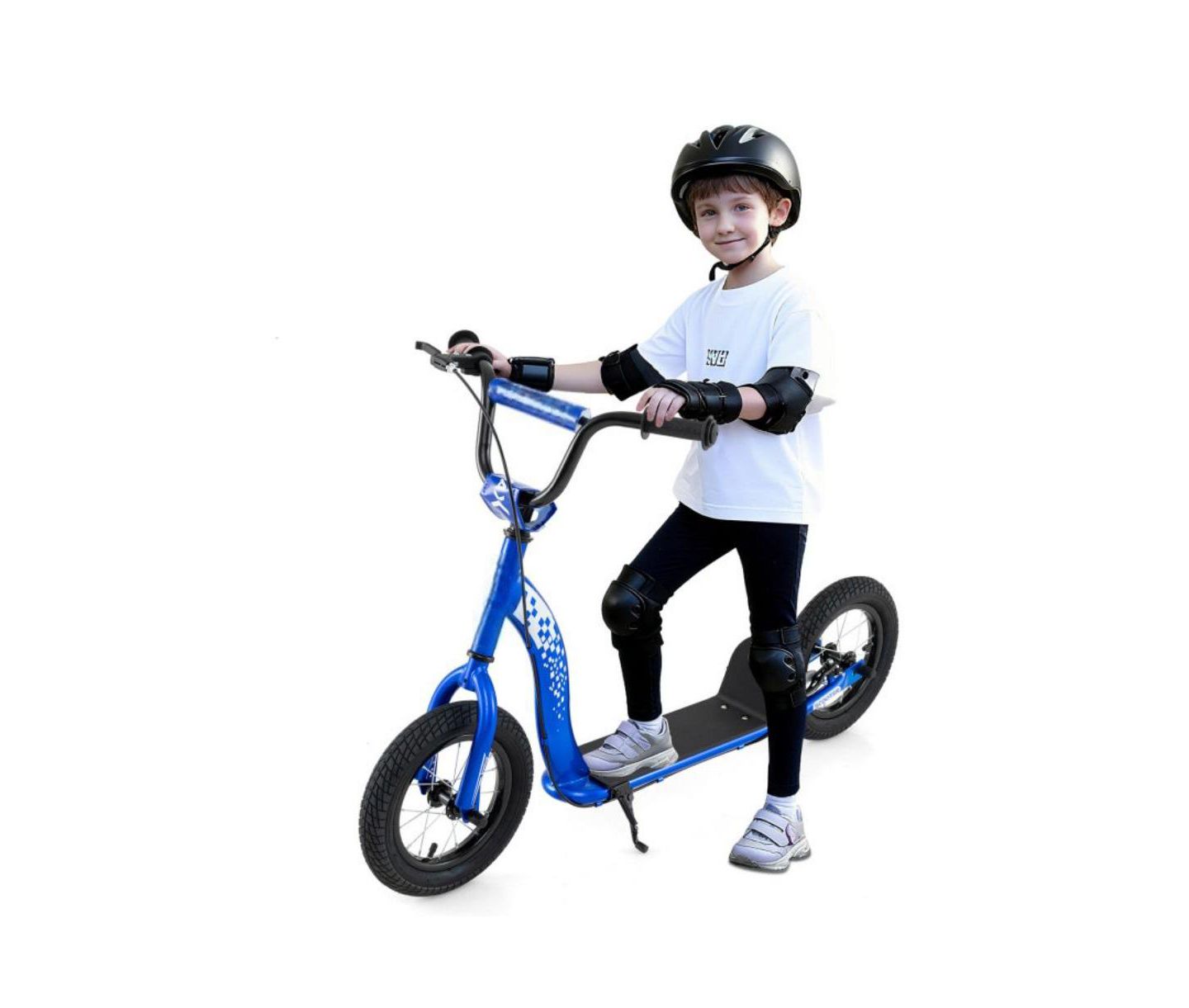 Детская игрушка HONGGE Youth Kick Scooter with Adjustable Height & Inflatable Wheels, Wide Deck, 165 lbs Capacity, Ages 8-13, цвет: Синий — фото 2