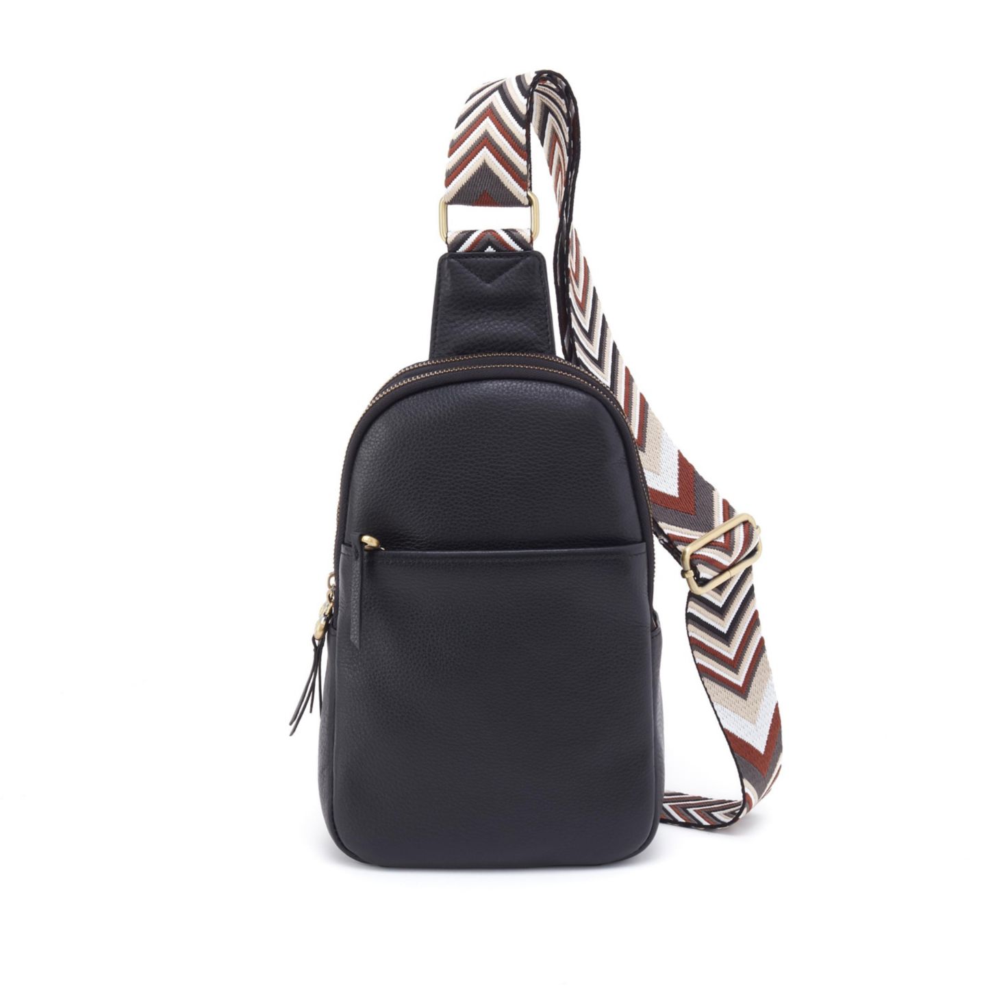 Женская сумка HOBO Cass Chevron Strap Leather Sling, цвет: Чёрный — фото 1