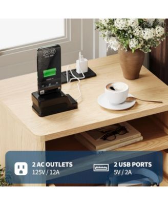 2pcs Wood Nightstand with USB Charging Station & Outlets