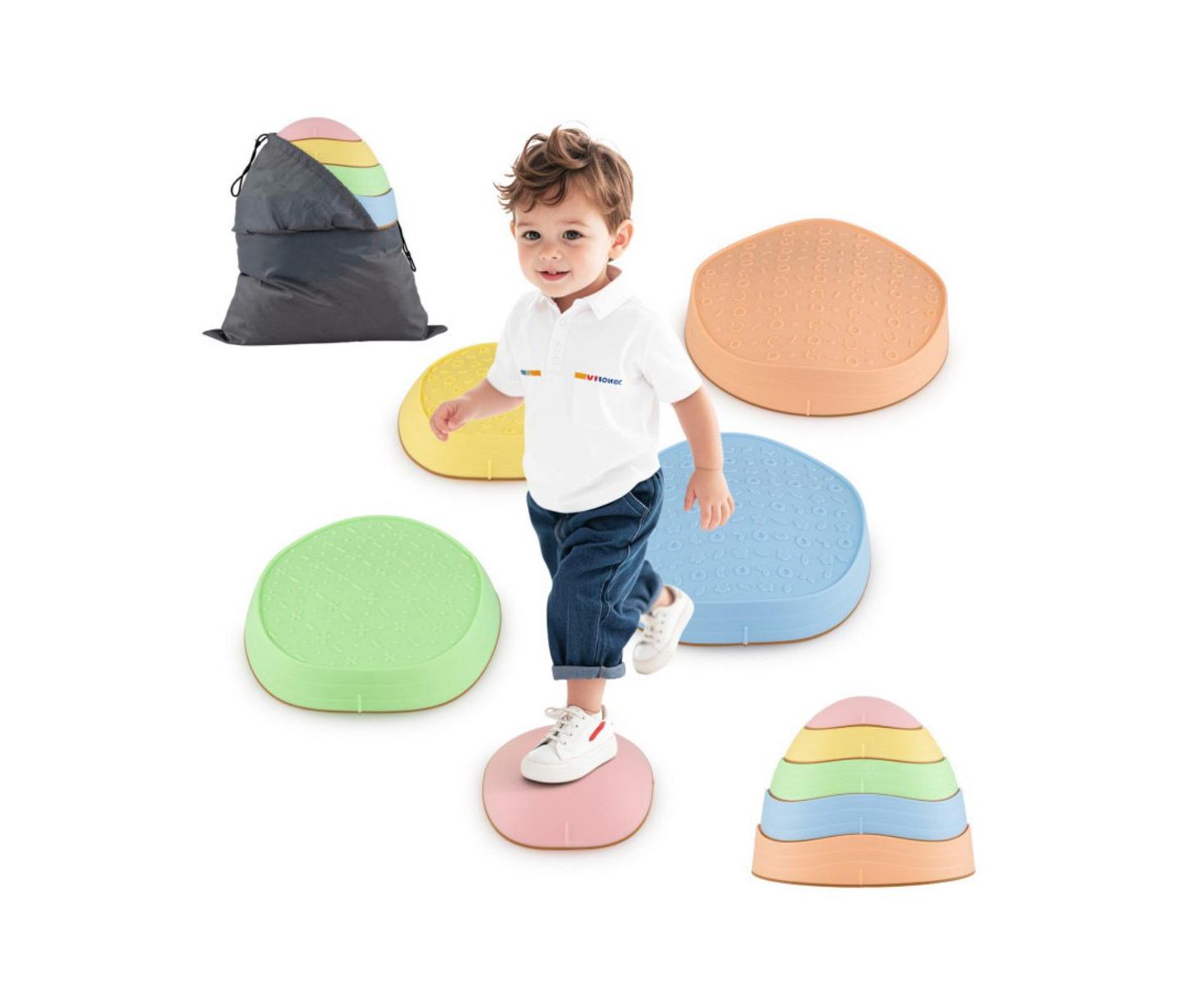 Детские игрушки HONGGE Stackable Non-Slip Kids Stepping Stones, 5-Piece Set, Ages 3+, цвет: Синий — фото 1