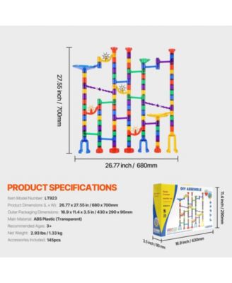 Marble Run Set, 145-Piece STEM Building Track with Glow-in-the-Dark and Glass Marbles for Kids Ages 3