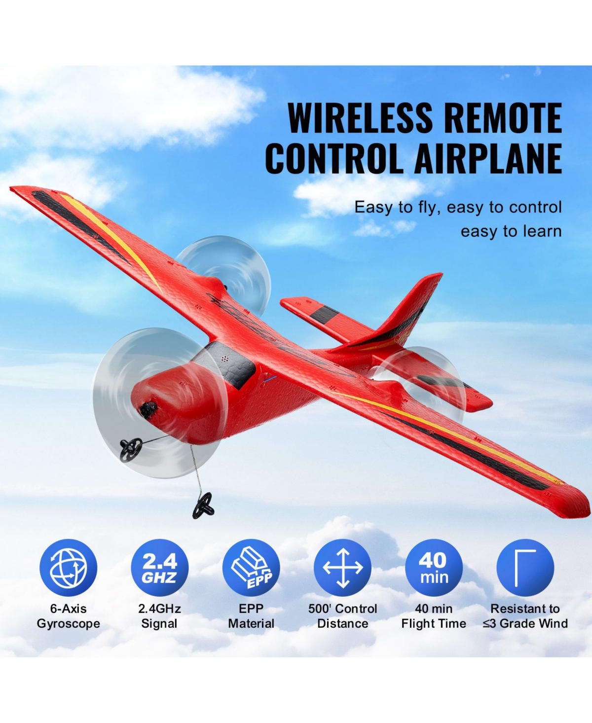 Mecale Rc Plane, 2.4GHz 2-Channel Remote Control Airplane with 6-Axis Gyro, Ready-to-Fly Aircraft Toy with 2 Batteries